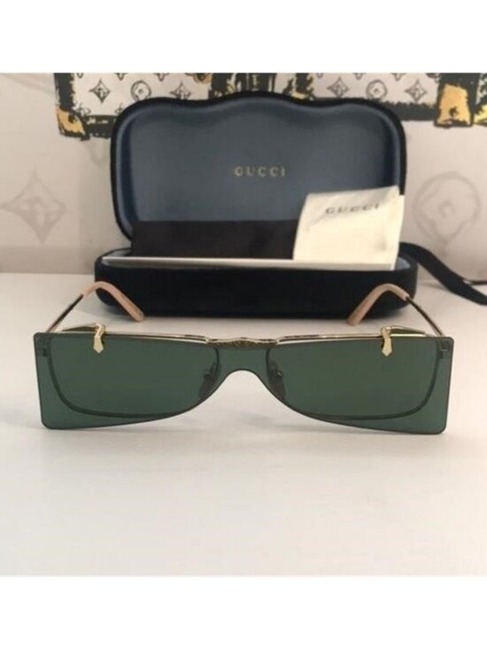 New Authentic Gucci GG0363S 001 Gold Flip-Up Rectangular Sunglasses Green Lenses main image 9
